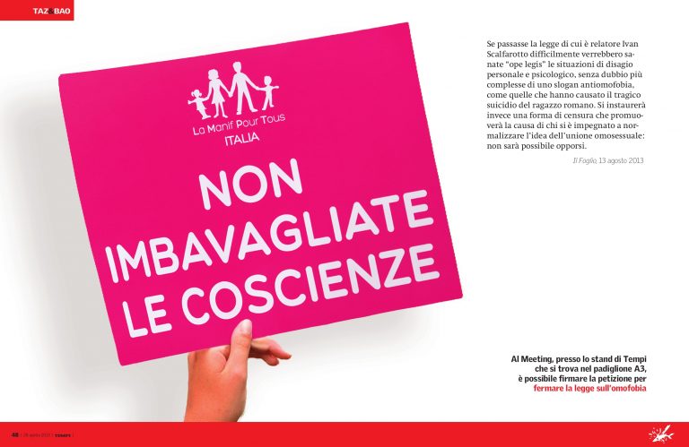 Fermiamo la legge sull’omofobia. Firma l’appello allo stand di Tempi al Meeting di Rimini