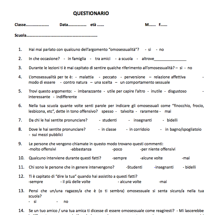 Piacenza invita gli studenti alla delazione? Ecco il questionario per individuare gli omofobi a scuola