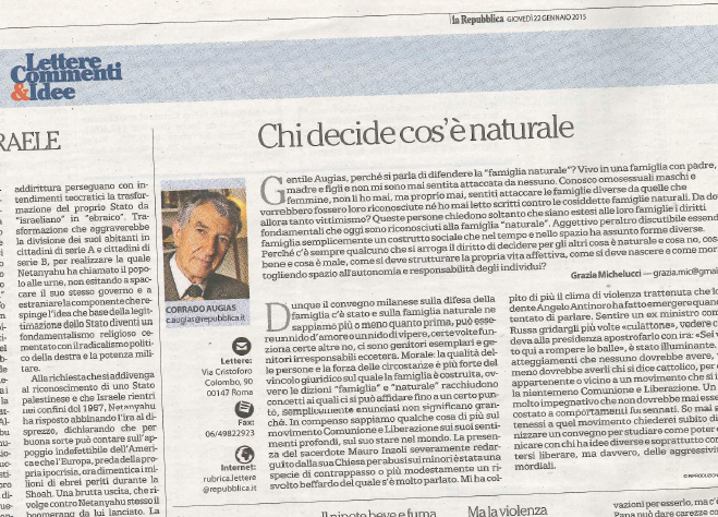 Convegno famiglia. Cinque risposte ad Augias che ci consiglia di liberarci dalle nostre «aggressività primordiali»