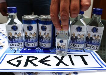epa04816114 47-years old German businessman Uwe Dahlhoff presents his products labeled with 'Grexit' in Hamm, Germany, 23 June 2015. Next week Dahlhoff wants to roll out a lemon vodka liqour with the brand name 'Grexit'. The term Grexit refers to the possibility that Greece leaves the Eurozone and combines Greece and exit.  EPA/INA†FASSBENDER