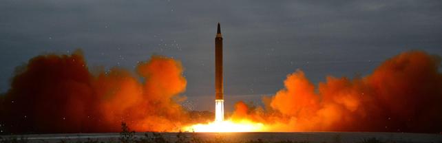 epa06171009 A photo made available by the official North Korean Central News Agency (KCNA) allegedly shows intermediate-range strategic ballistic rocket being launched during a drill at an undisclosed location in North Korea, the early morning of 29 August 2017. According to media reports, the United Nations security Council held a meeting late 29 August 2017, and released a statement condemning the launch, during which the ballistic missile flew over northern Japan.  EPA/KCNA   EDITORIAL USE ONLY