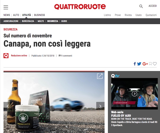Lo studio di Quattroruote non è scientifico ma la cannabis “light” fa male davvero