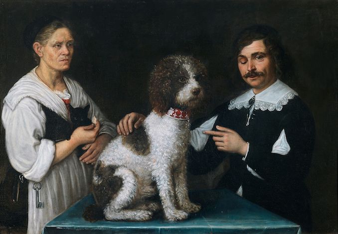 Ritratto del Guercino e della madre assieme a un cane Lagotto