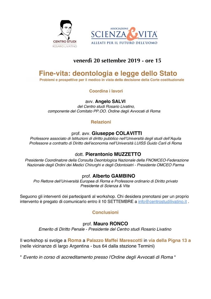 Fine-vita: deontologia e legge dello Stato