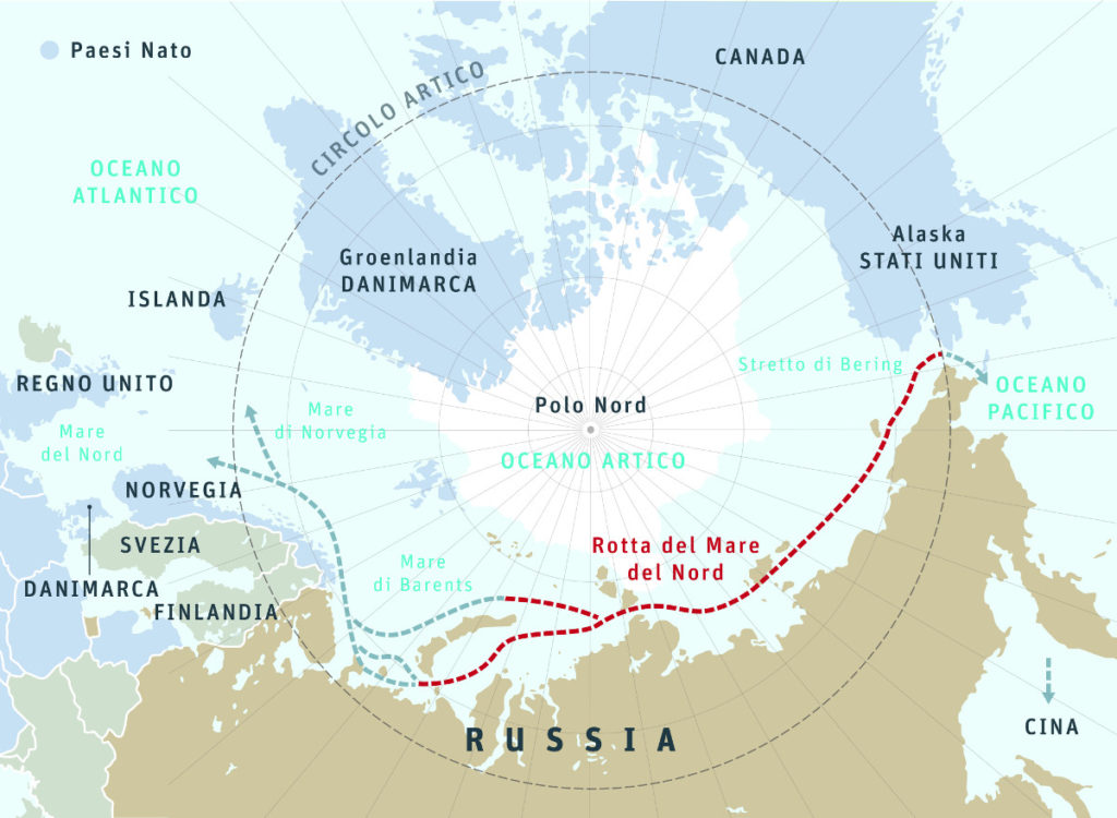 Mappa della rotta del Mare del Nord