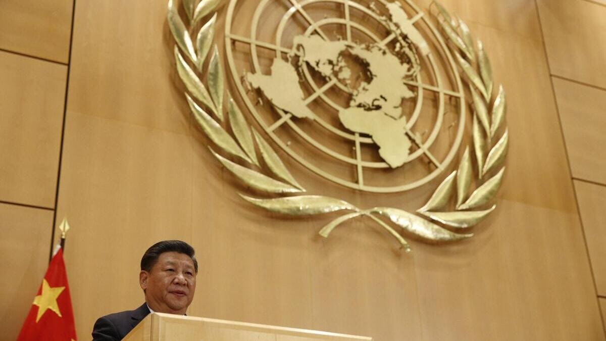 Xi Jinping, presidente della Cina, parla all'Onu a Ginevra nel 2017
