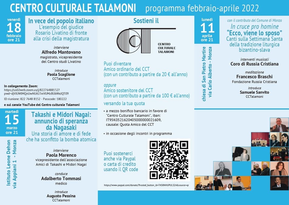 Il 18 febbraio al Centro culturale Talamoni di Monza si terrà l'incontro 