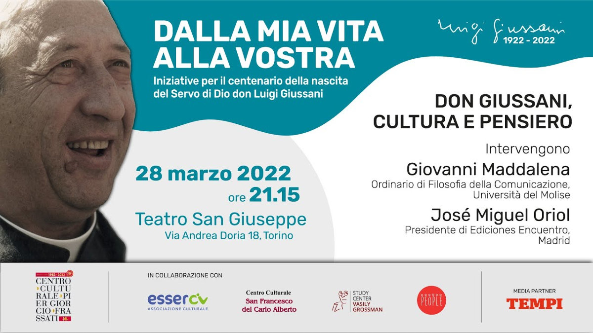 Locandina dell’incontro “Don Luigi Giussani. Cultura e pensiero”, lunedì 28 marzo 2022 a Torino
