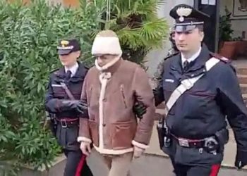Il boss mafioso Matteo Messina Denaro in un fermo immagine dopo l'arresto dai carabinieri del Ros, dopo 30 anni di latitanza, Palermo, 16 gennaio 2023 (Ansa)