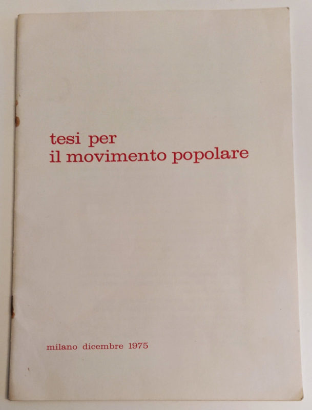 Copertina delle Tesi per il Movimento Popolare, Milano 1975