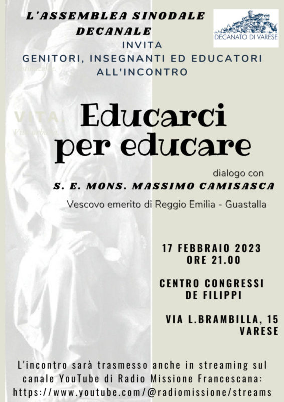 Invito all'incontro sull'educazione con mons. Camisasca a Varese