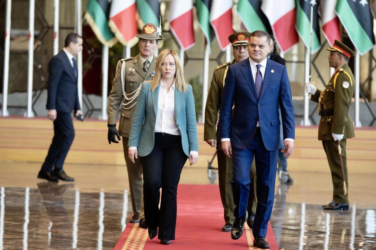 Libia, Giorgia Meloni insieme al premier del Governo di unità nazionale libico Abdulhamid Dabaiba