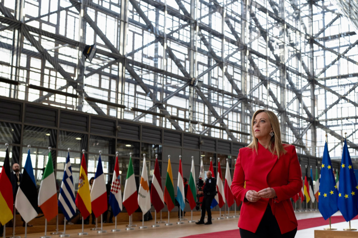 Giorgia Meloni a un vertice del Consiglio europeo a Bruxelles