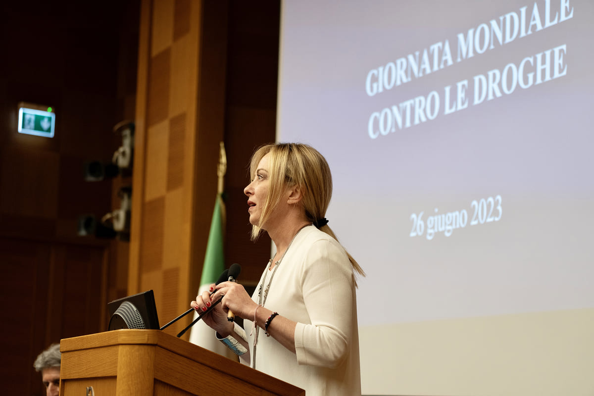 Giorgia Meloni interviene alla Camera durante la Giornata mondiale contro le droghe
