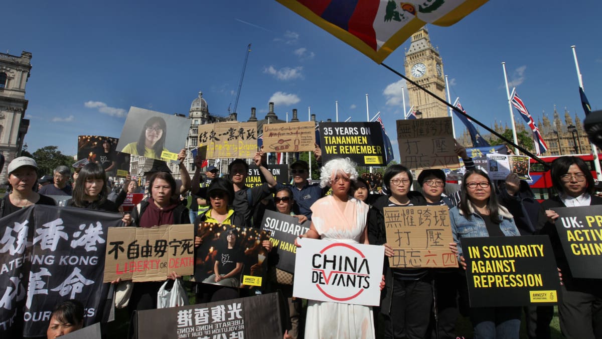 Manifestazione a Londra per commemorare il 35mo anniversario del massacro di Piazza Tiananmen