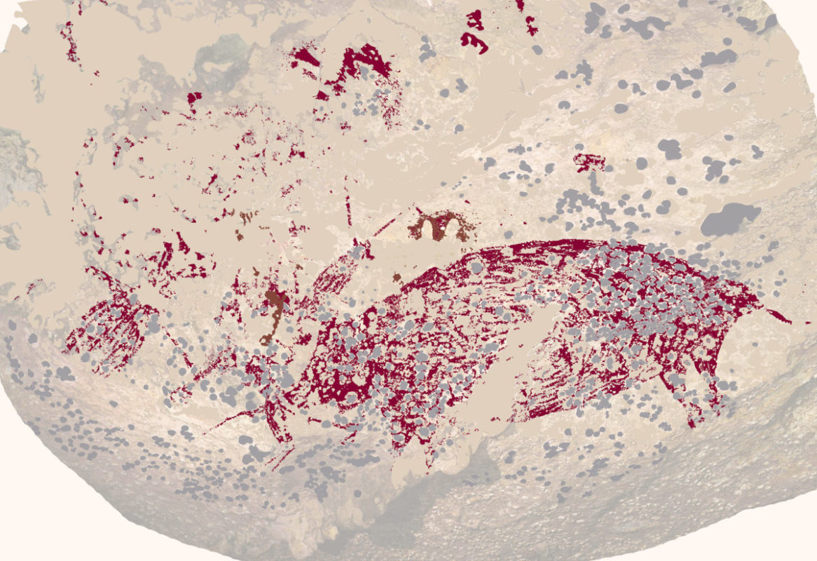 La più antica rappresentazione figurativa conosciuta, ritrovata sull’isola di Sulawesi, Indonesia (foto Griffith University)