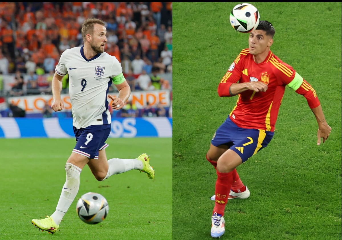I centravanti Harry Kane, Inghilterra, e Alvaro Morato, Spagna (Ansa)
