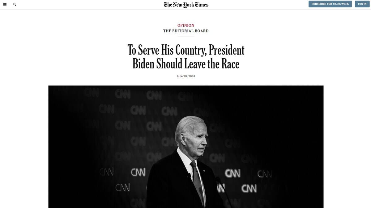 Il board editoriale del New York Times scarica Joe Biden
