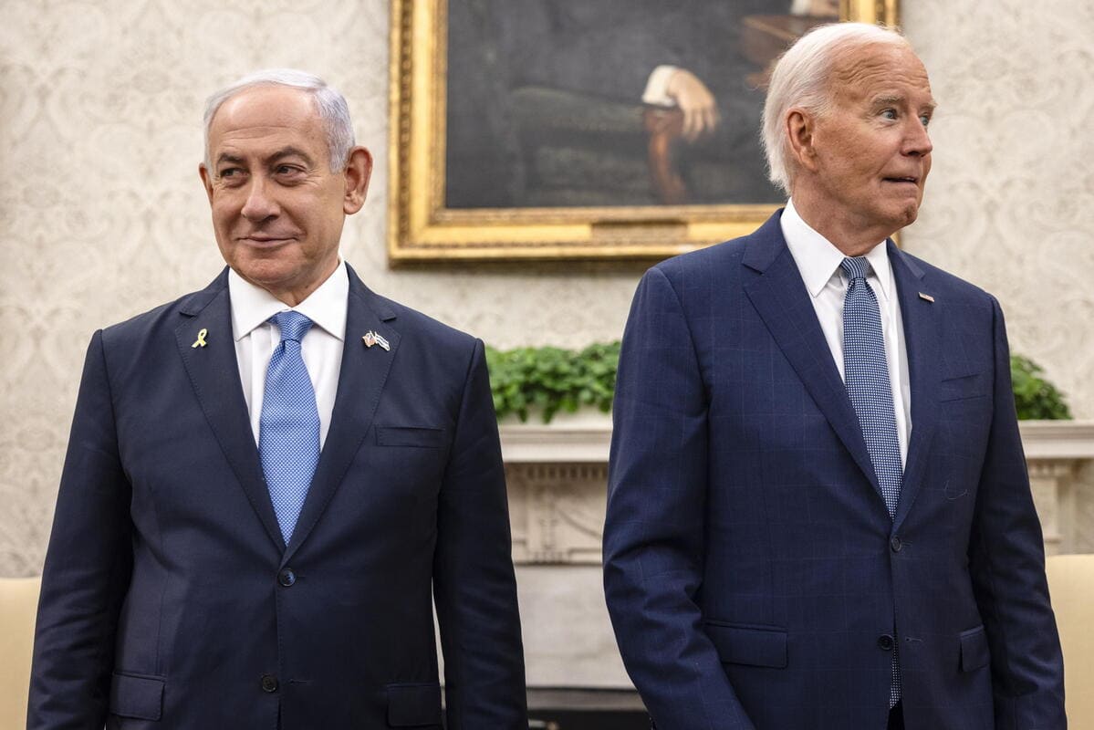Il primo ministro israeliano Benjamin Netanyahu con il presidente statunitense Joe Biden, Washington, Stati Uniti, 25 luglio 2024 (Ansa)