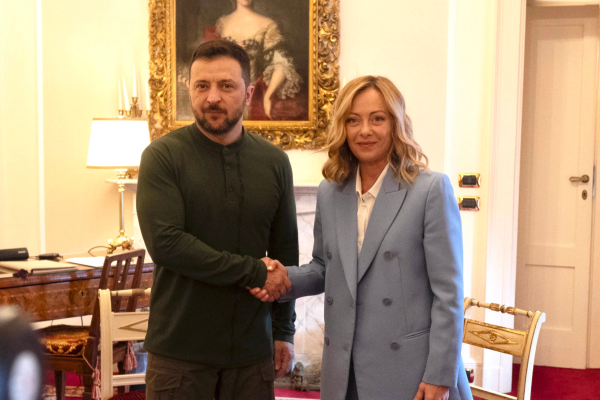 Il presidente del Consiglio Giorgia Meloni durante un incontro bilaterale con il presidente ucraino Volodymyr Zelensky, 7 settembre 2024
