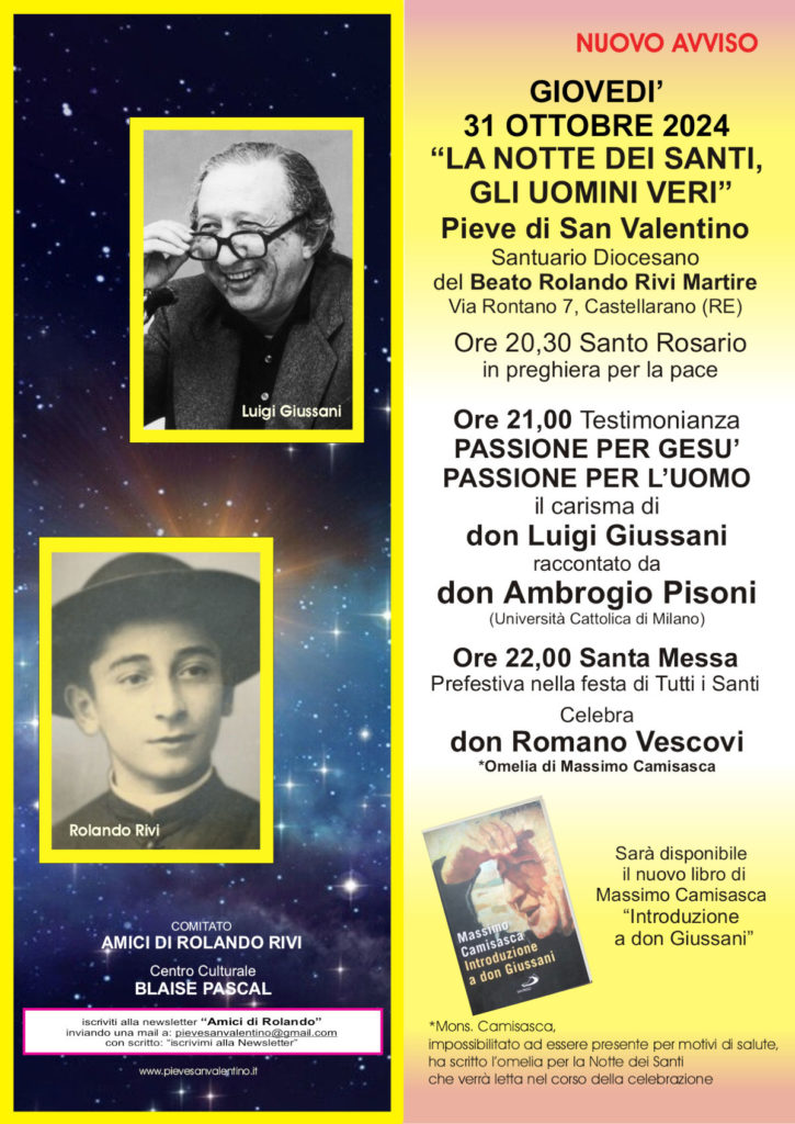 Volantino di invito alla Notte dei santi 2024 alla pieve di San Valentino a Castellarano (RE)