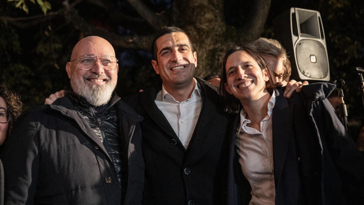 Stefano Bonaccini, Michele De Pascale e Elly Schlein al quartier generale del Pd in Emilia-Romagna
